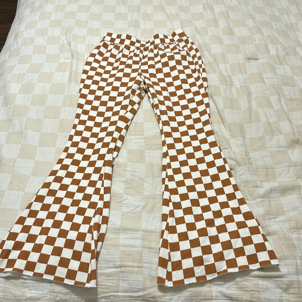 Women’s flared checkered pants.